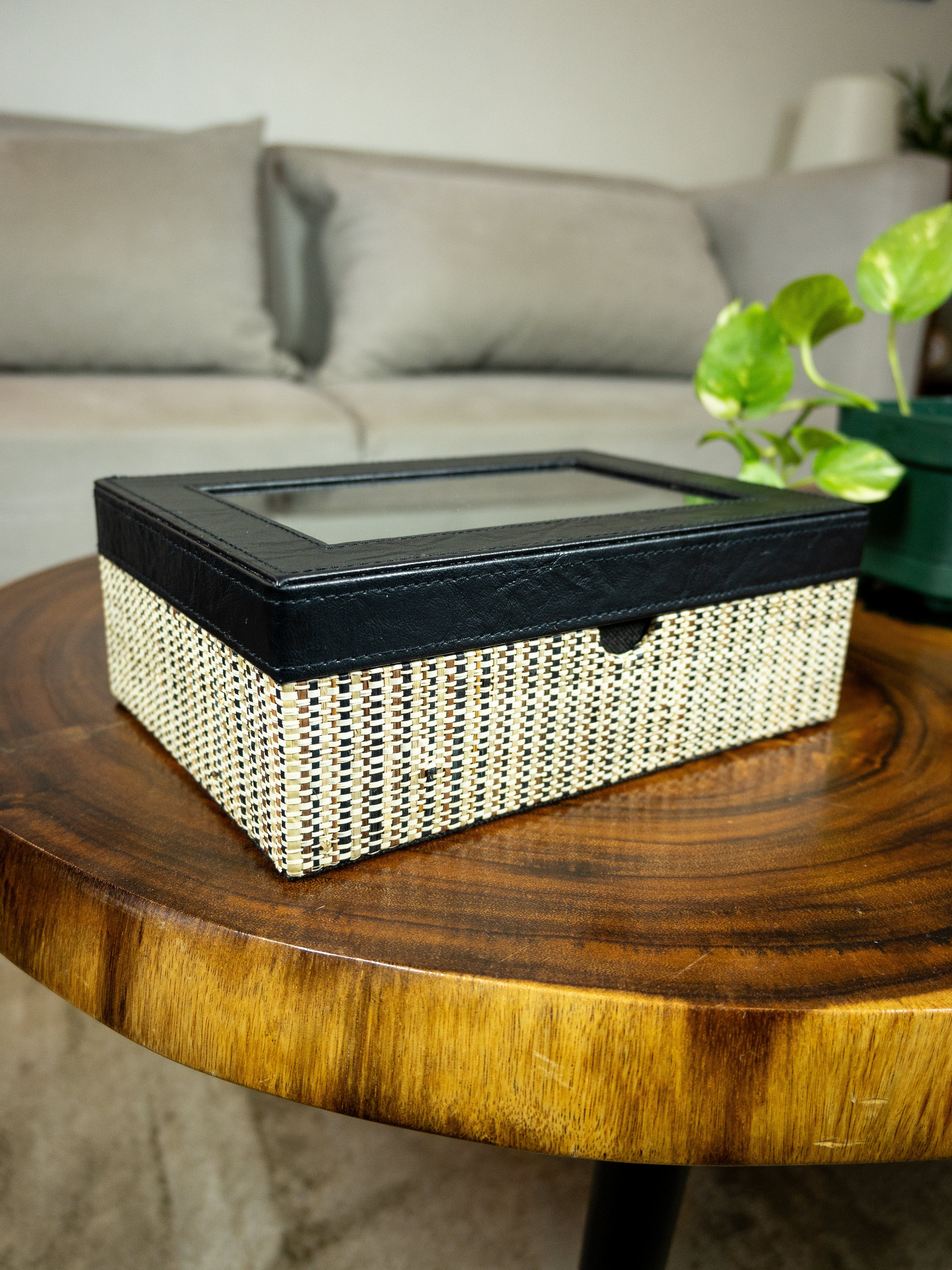 Medium Watch Organizer in Three-Toned Raffia