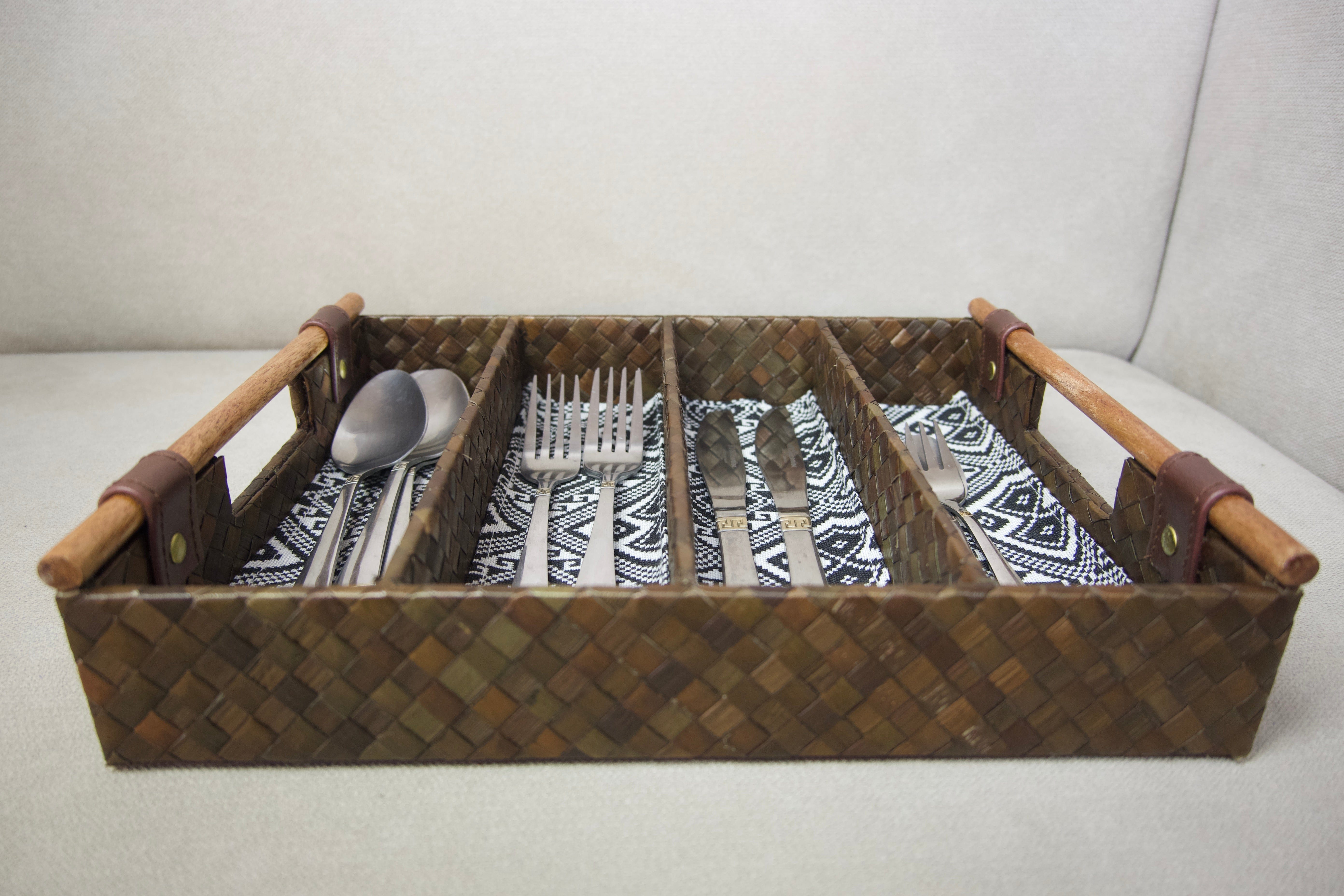 Brown Pandan Cutlery Organizer