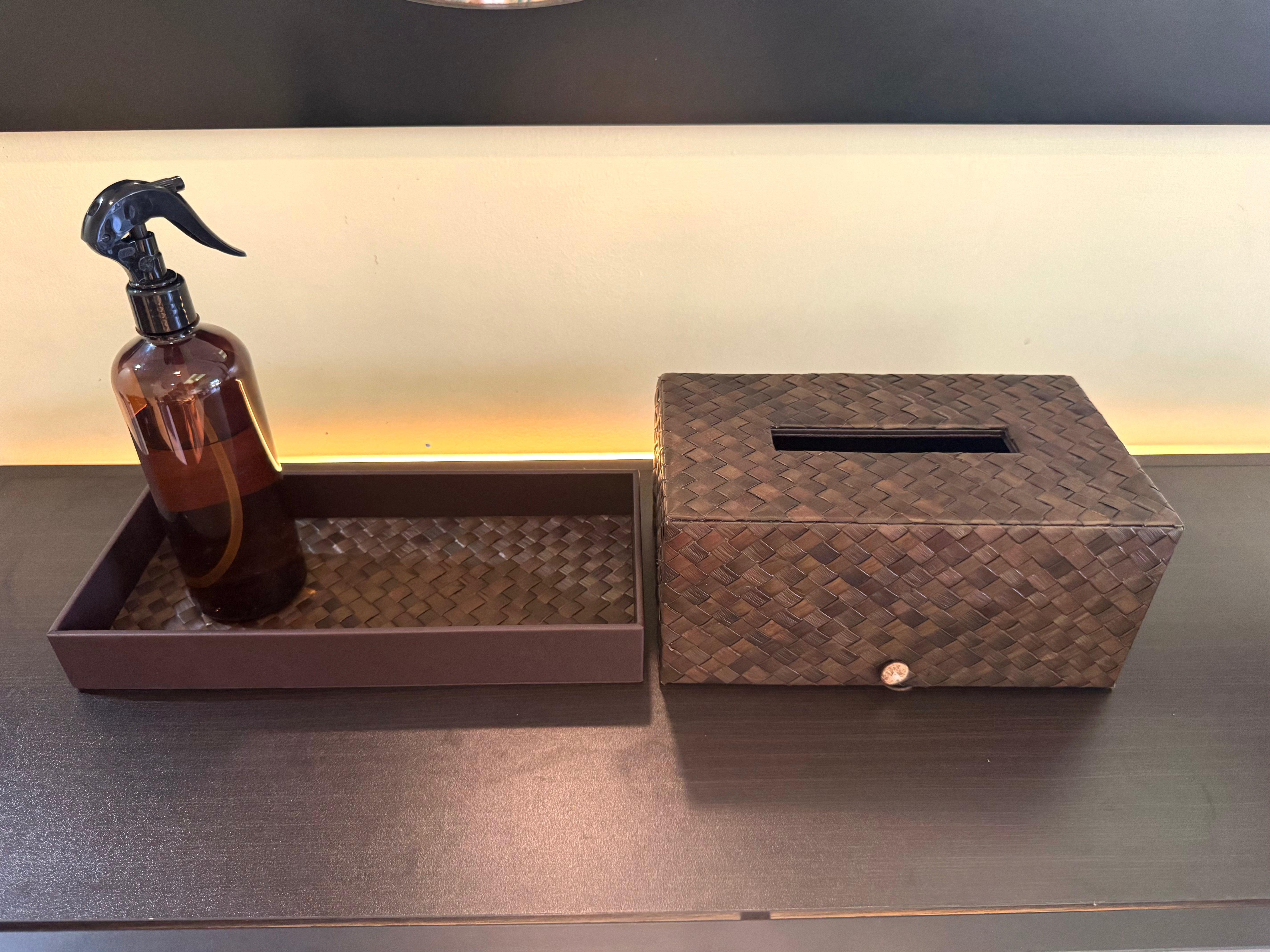 Tissue Box and Vanity Tray in Brown Pandan